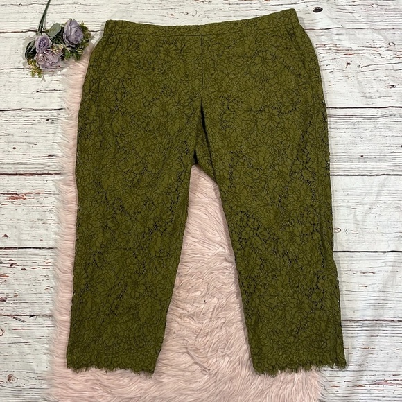 J. Crew Lace Easy High Rise Crop Pant in Moss - Picture 2 of 10